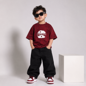 Loop Knit Cotton Down-Shoulder T-Shirt for Boys