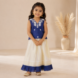 Girls Embroidered Ethnic Top & Skirt Set